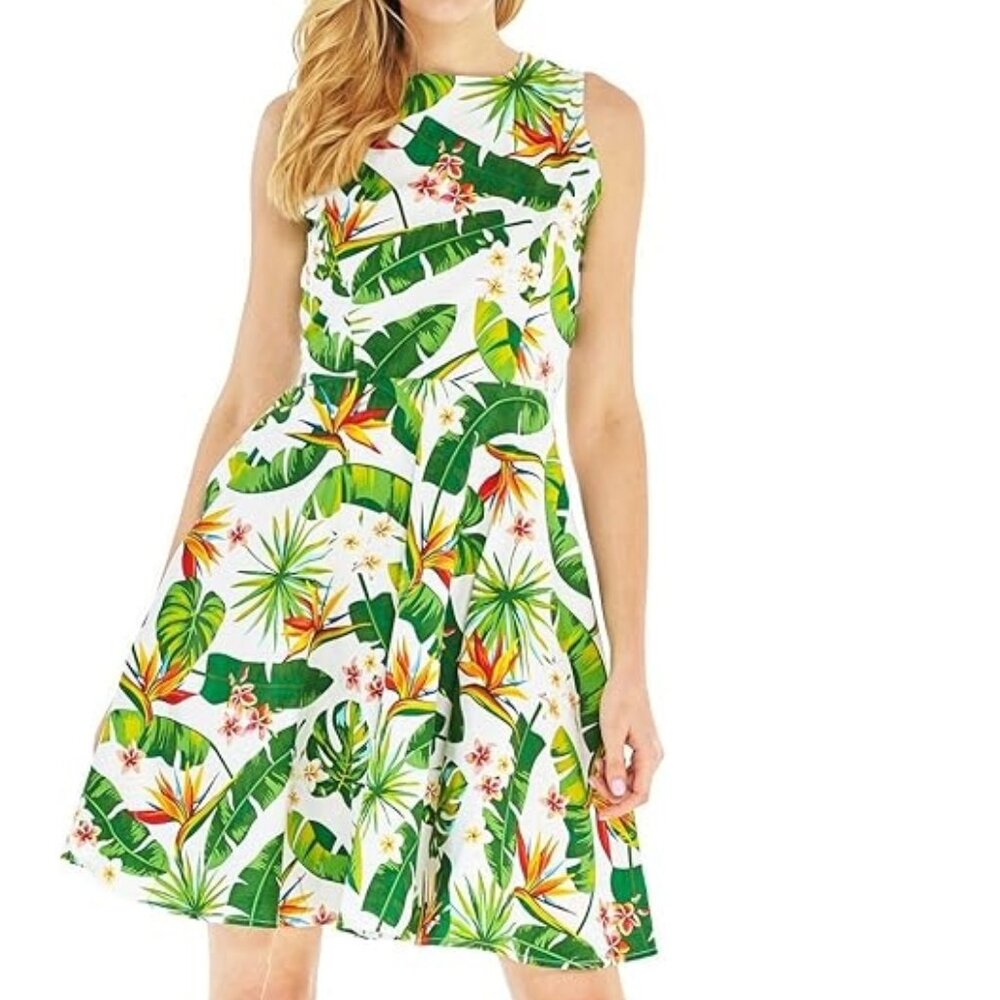 Hawaii Hangover women XL tropical floral‎ fit and flare dress vacation cruise